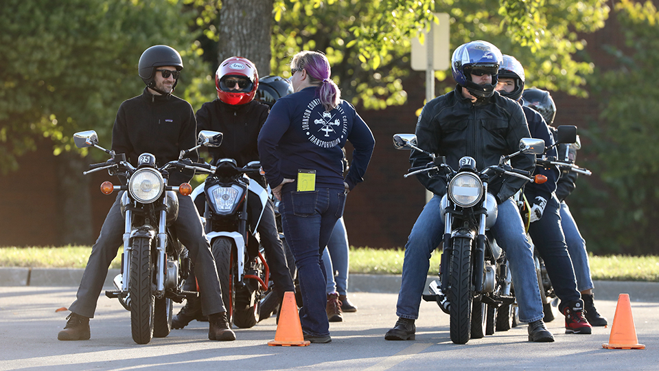 Group of motorcycle riders hanging out